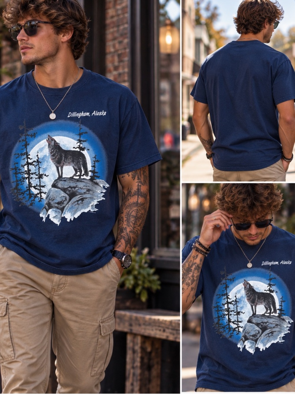 Gildan Navy Wolf Graphic Tee - Dillingham, Alaska